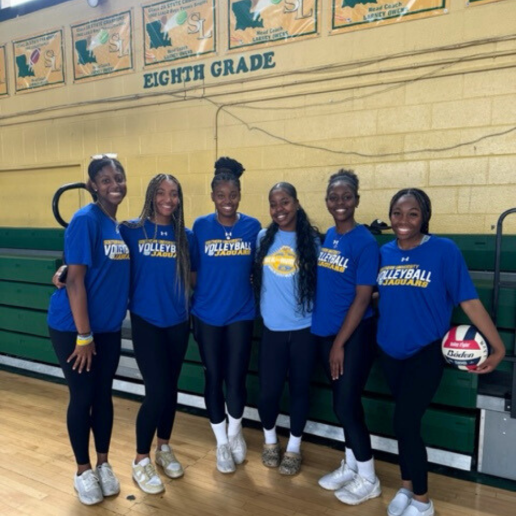 Photo of six members of the Southern Volleyball team