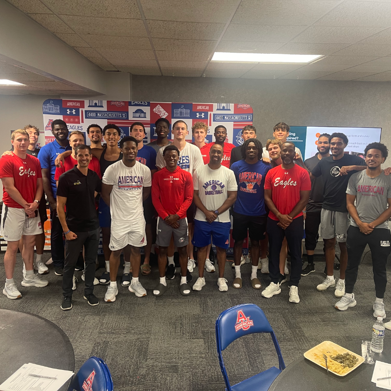 Group photo of American men's basketball after AFH's Empowerment workshop.